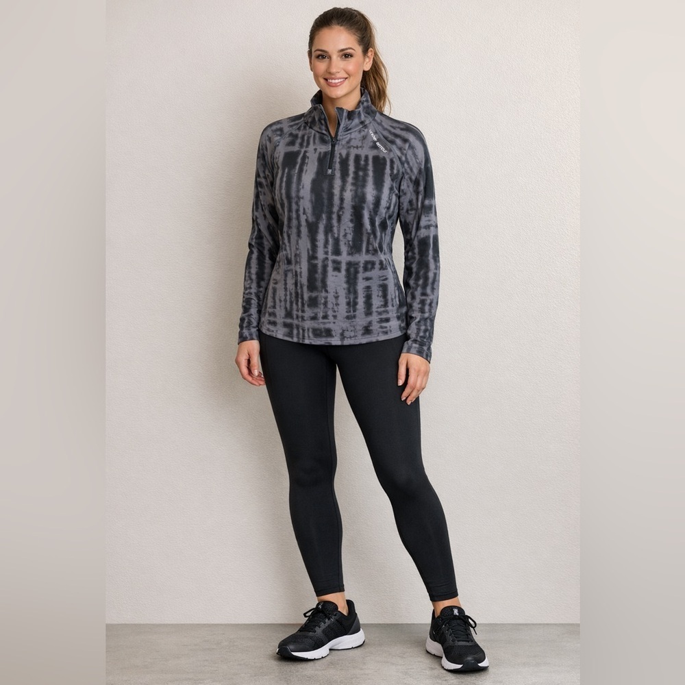Under Armour 1/4 Zip Size Large Black Gray Tie Dye Print Long Sleeve Activewear
